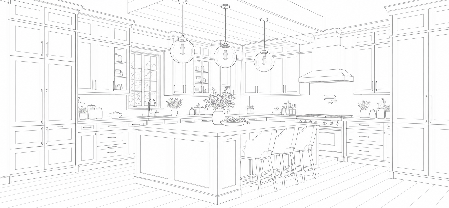 Architectural line drawing of the kitchen concept